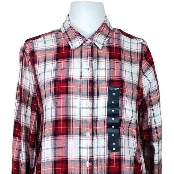 Lucky Brand Red Plaid Button Up Size Medium New - Picture 4 of 8